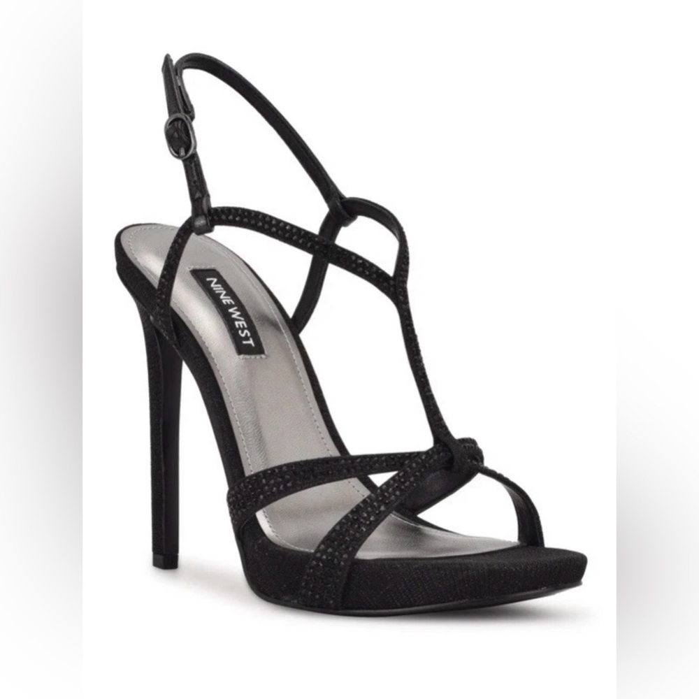 *NIB* Nine West Ulliy 2 Black Rhinestone Stiletto Heel Sandal Size 10M